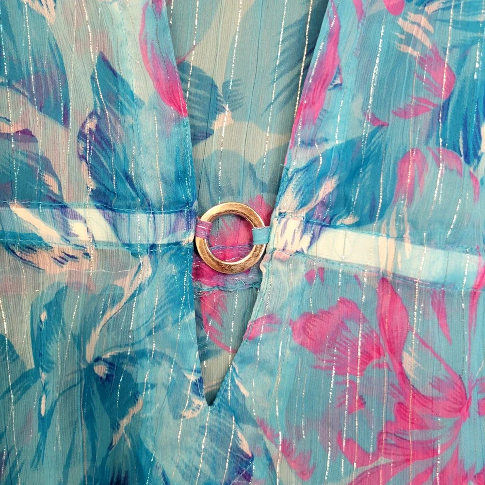 Creations Tropical Swim Cover Up Womens One Size Blue Pink Coastal Beach Vac - Picture 5 of 14